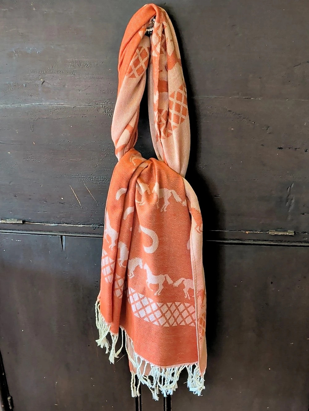 Pashmina Equestrian Running Horses Stripe Pashmina Scarf Orange & White